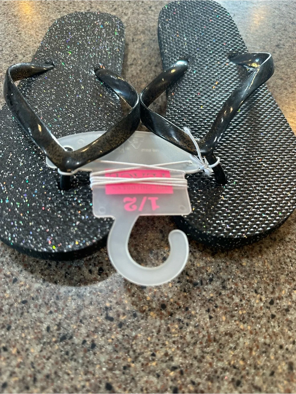 Kids Black Glitter Flip Flop Sandals
